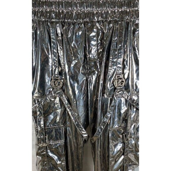 Silver Metallic Cargo High Waist Joggers Pants w D&G, Size 24, Fashion Retro - Picture 3 of 4